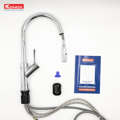 Vòi rửa bát kéo dây Konox, Model Ponte Black, 4 phiên bản màu, Bề mặt mạ PVD 5 lớp cao cấp, Lõi đồng tiêu chuẩn CW617N, Linh kiện phụ trợ dòng chảy nhập khẩu châu Âu, Bảo hành chính hãng 5 năm, Hàng chính hãng