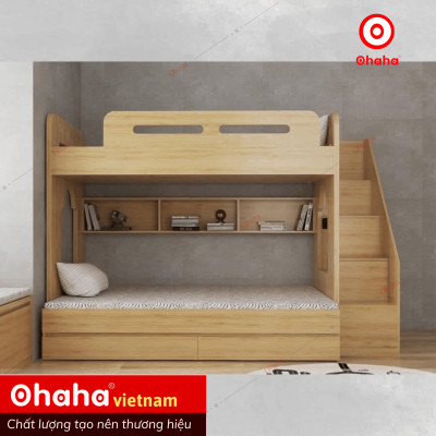 [ Miễn phí vận chuyển và lắp đặt tại TP.HCM] Giường tầng thông minh hiện đại Ohaha kèm hệ tủ mở bên hông - GTHĐ021