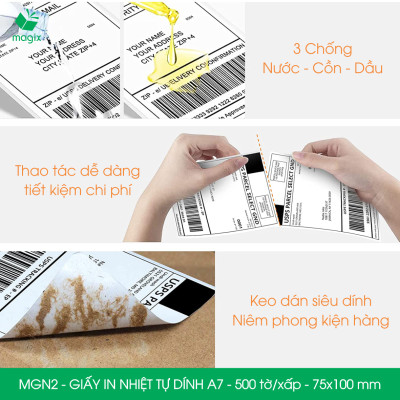 MGN2 - 75x100 mm - Combo 2 xấp 500 tờ giấy in nhiệt A7 tự dính - Giấy in đơn hàng, giấy in A7