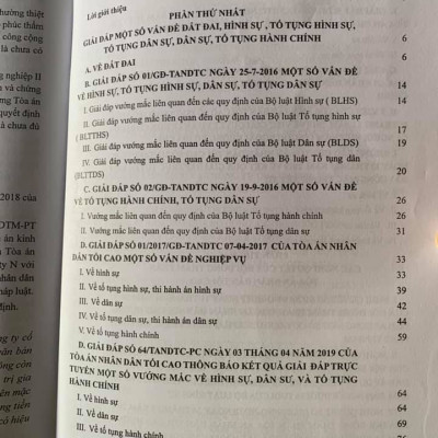 Giải đáp một số vấn đề về nghiệp vụ Năm 2018- 2019 – của Hội Đồng Thẩm phán Tòa án nhân dân tối cao về hình sự - tố tụng hình sự - dân sự - tố tụng dân sự - tố tụng hành chính - đất đai và các quy định của pháp luật có liên quan đến tòa án