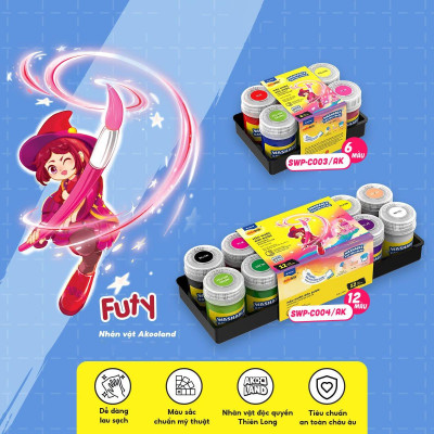 Hộp 6 Màu Nước Rửa Được - Nhân Vật Futy Akooland Thế Giới Học Cụ Thần Kỳ - Colokit SWP-C003/AK
