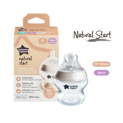 Bình Sữa PP Ty Siêu Mềm Tự Nhiên Tommee Tippee 150ml, Núm Ty Của Bình 0-3 Tháng