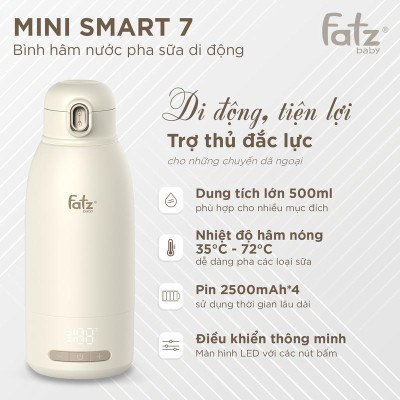 Bình hâm nước pha sữa di động Fatzbaby Mini Smart 7 - FB3813KB Hàng Chính Hãng