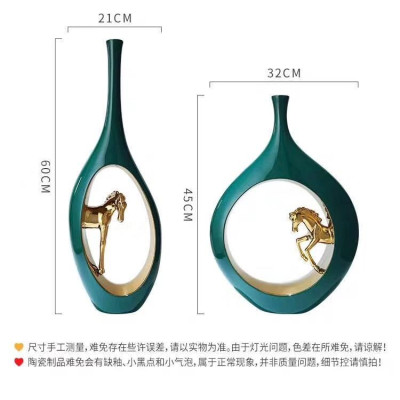 Bộ Tượng Để Bàn Hình Cổ Vịt Màu Xanh, Gốm Bát Tràng,  Lọ Hoa Decor