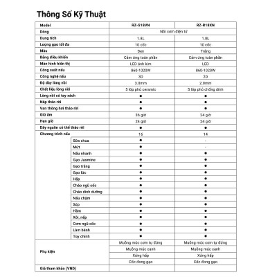 Nồi cơm điện tử 1.8L Hitachi RZ-S18VN(BK) - Hàng chính hãng