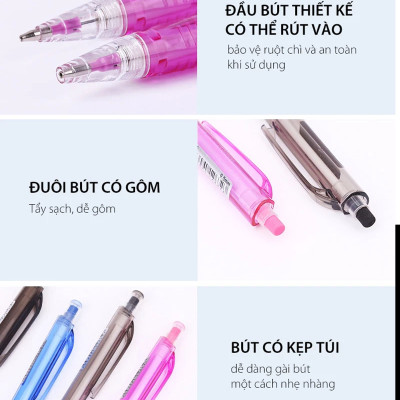 Hộp bút chì bấm STABILO - Hộp 12 bút nét 0.7mm + Tuýp 24 ruột 0.7 + Gôm tẩy ER198 (MP3557/12R+)