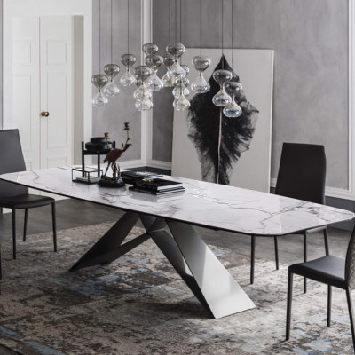 Bàn ăn cao cấp Tundo mặt đá chân sắt M hiện đại 