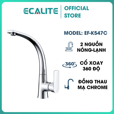 Vòi Rửa Chén Nóng Lạnh S-curve Ecalite EF-K547C - Đồng Mạ Chrome Cực Đẹp - Cổ Xoay 360 Độ - Hàng Chính Hãng