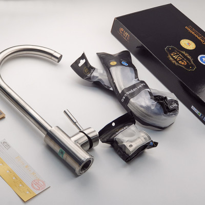 Vòi rửa chén nóng lạnh Inox SUS 304 nguyên khối Eurolife EL-KM09 (Trắng vàng)