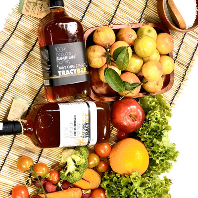 Hộp quà gỗ đôi mật ong hoa cà phê và chôm chôm 850G