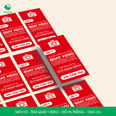 100 Tem chú ý quay video trước khi mở hàng, decal dán hộp - 10x5 cm - Đỏ in trắng - MDV1D