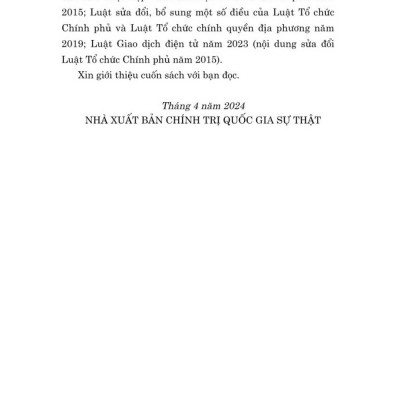 Luật tổ chức chính phủ năm 2015 (sửa đổi, bổ sung năm 2019, 2023) bản in 2024
