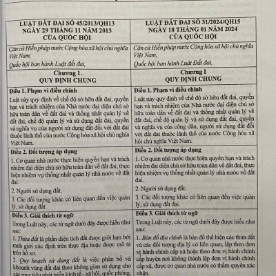 So Sánh Luật Đất Đai  năm 2013 và năm 2024