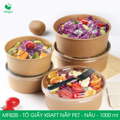 MFB2B - 1000ml - 25 Tô giấy Kraft nâu nắp PET - Bát giấy đựng thực phẩm
