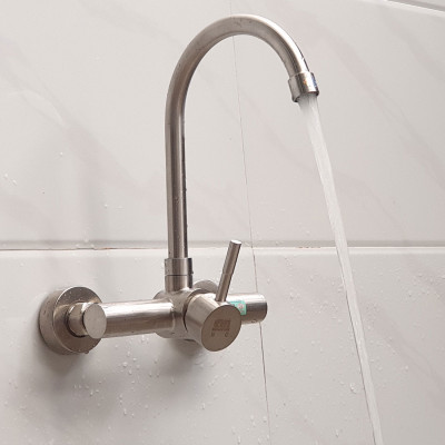 Vòi rửa chén nóng lạnh âm tường Inox SUS 304 Eurolife EL-T018AT (Trắng vàng)