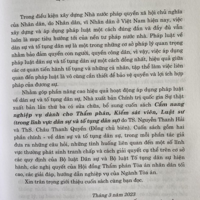 Cẩm Nang Nghiệp Vụ Dành Cho Thẩm Phán, Kiểm Sát Viên, Luật Sư ( Trong lĩnh vực dân sự và tố tụng dân sự) ( Xuất bản lần thứ ba có sửa chữa, bổ sung)