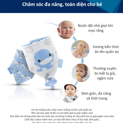 YẾM VẢI TAM GIÁC CHO BÉ CÓ NÚT BẤM GIỮ TY GIẢ/ CẮN NƯỚU KU2251 - SET 2 CÁI (MÀU HỒNG)