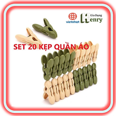 Vỉ 20 kẹp quần áo củ lạc nhựa Việt Nhật (2853), Kẹp phơi quần áo, phơi đồ tiện ích 