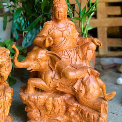 Cặp  Tượng văn thù _phổ hiền bồ tát bằng gỗ hương kt cao 50×39×20cm