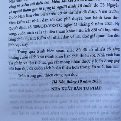 Kỹ Năng Thực Hành Quyền Công Tố, Kiểm Sát  Điều Tra, Kiểm Sát Xét Xử Sơ Thẩm Vụ Án Hình Sự Có Người Tham Gia Tố Tụng Là Người Dưới 18 Tuổi