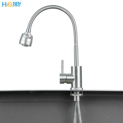 Vòi rửa chén nóng lạnh Inox 304 thân lò xo cong Hobby home decor LXNL1