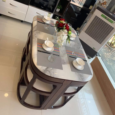 Bộ bàn ăn mặt đá tiết kiệm diện tích Juno Sofa HFC-BBA637-13 cao cấp