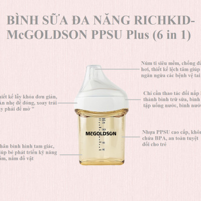 Combo Bình sữa đa năng RICHKID-McGOLDSON PPSU Plus (6 in 1) dung tích bất kỳ - tặng 1 chai sữa tắm Organic
