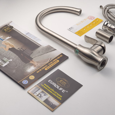 Vòi rửa chén nóng lạnh Inox SUS 304 nguyên khối Eurolife EL-T030 (Trắng vàng)