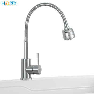 Vòi rửa chén nóng lạnh Inox 304 thân lò xo cong Hobby home decor LXNL1