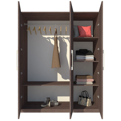 Tủ quần áo gỗ MDF Tundo 3 cánh màu óc chó 160 x 55 x 200cm