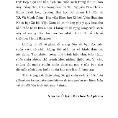 Ý Thức Luận (Essai Sur Les Données Immédiates De La Conscience) - Henri Bergson; Cao Văn Luận dịch; Phạm Anh Tuấn hiệu chú (Tái bản 2024)