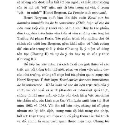 Ý Thức Luận (Essai Sur Les Données Immédiates De La Conscience) - Henri Bergson; Cao Văn Luận dịch; Phạm Anh Tuấn hiệu chú (Tái bản 2024)