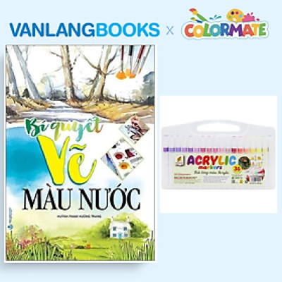Sách Bí Quyết Vẽ Màu Nước (Tái Bản) + Hộp 36 Bút Lông Màu Acrylic Marker - Vanlangbooks x Colormate