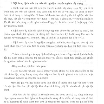 Định Mức Dự Toán Thí Nghiệm Chuyên Ngành Xây Dựng