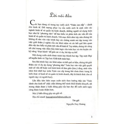Toán cao cấp - T2 : Giải tích toán học (Dùng cho SV các ngành kinh tế và quản trị kinh doanh)