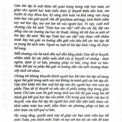 Bài tập Toán học cao cấp, tập 2 (Dùng cho sinh viên các trường Cao đẳng)