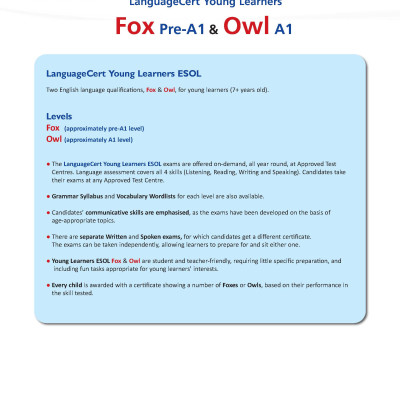 Succeed in LanguageCert Young Learners FOX 1 - 6 Practice Tests - Pre A1