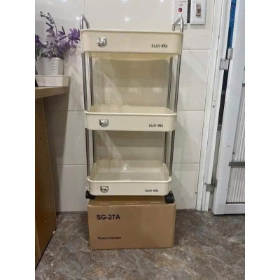 Kệ Gấu Sunmix 3 Tầng Đa Năng, Kệ Để Đồ Khay Nhựa Cao Cấp Khung Inox, Có Bánh Xe Và Tay Cầm Di Chuyển - HÀNG CHÍNH HÃNG MINIIN