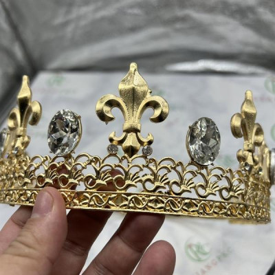 Vương miện nam vướng chóp nhọn đá tròn màu vàng cao 6cm