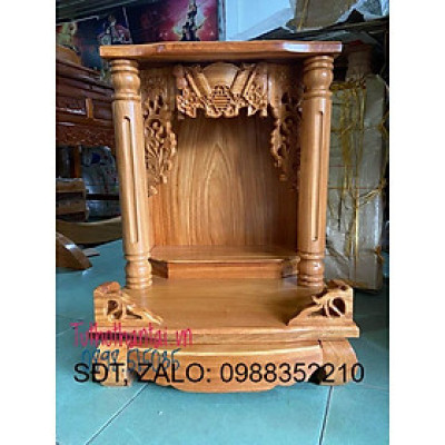 Bàn thờ thần tài gỗ gõ đỏ cột tròn trơn ngang 60cm - Đồ Gỗ Vinh