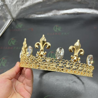 Vương miện nam vướng chóp nhọn đá tròn màu vàng cao 6cm