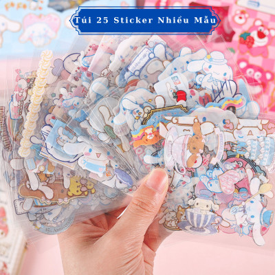 Túi 25 Tờ Sticker Sanrio, Gấu Dâu, Cinnamoroll, Thỏ Tai Hồng (Đã Cắt Sẵn) 