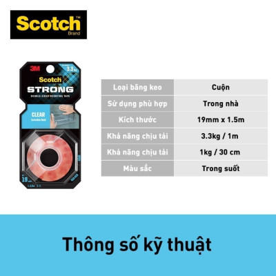 Băng dính hai mặt siêu dính trong suốt 3M SCOTCH 410-S19, 19 mm x 1.5 m, 19mm x 4m