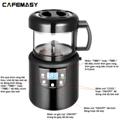 Máy rang hạt cà phê công nghệ gia nhiệt không khí chuyên nghiệp thương hiệu Mỹ cao cấp Cafemasy CCR-305 - Hàng chính hãng