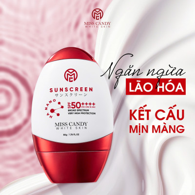 Kem Chống Nắng Song Kháng Nhật Bản MISS CANDY SUNSCREEN HA NANO SPF 50,PA ++++ 50g, Chống Nước, Chống UVA/UVB, Chống Ánh Sáng Xanh & Tia Hồng Ngoại,Bảo Vệ Da Lên Đến 8 Tiếng - PHỤNG BEAUTY