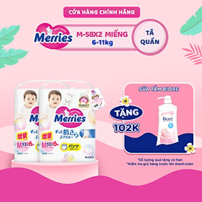 Thùng 2 Tã/bỉm quần Merries cộng miếng đủ size M58/L50/XL44/XXL28