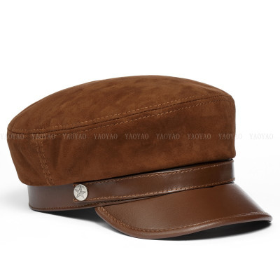 Mũ beret nữ da cừu phối da lộn cao cấp BHY1920 Nón lưỡi trai nữ phong cách Hàn Quốc