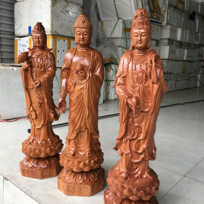 Tượng phật tây phương tam thánh bằng gỗ hương đá liền khối kt cao 60×20×20cm