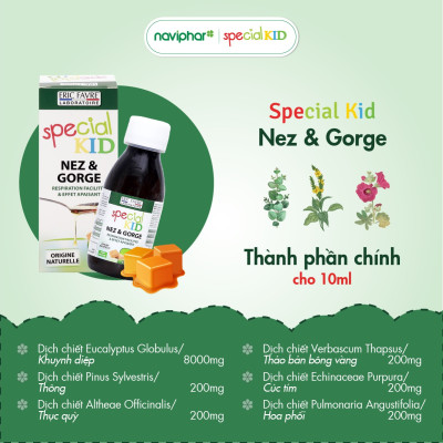 TPBVSK Special Kid Nez et Gorge - Hỗ trợ giảm viêm họng, viêm phế quản, Giúp thông mũi, giảm ho, bớt lo viêm họng (125ml)[Siro – Nhập khẩu Pháp]