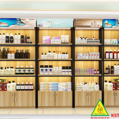 Kệ trưng bày sản phẩm, hàng hóa , kệ trang trí khung sắt mặt gỗ KST408 - Nội thất lắp ráp Viễn Đông Adv